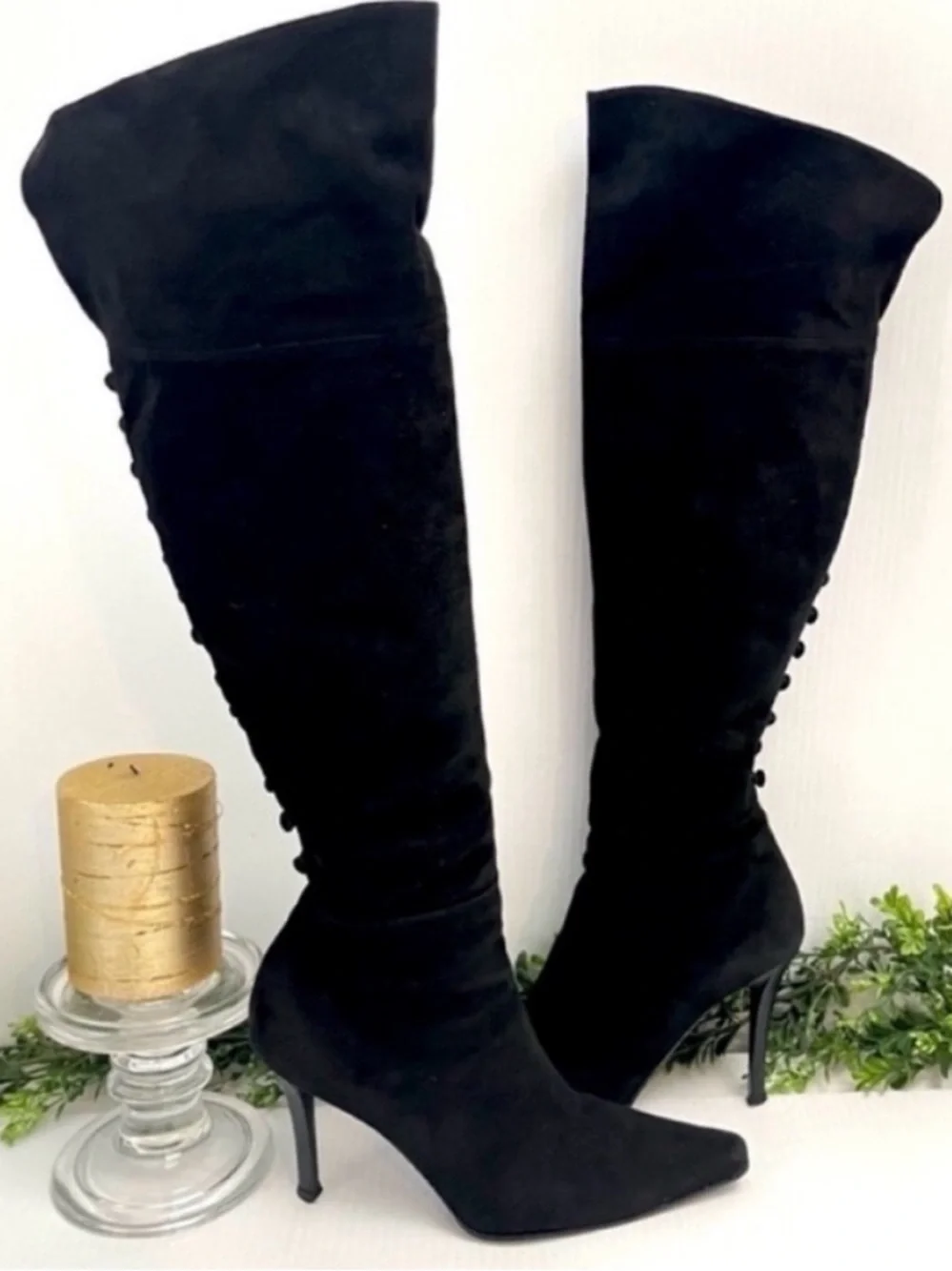 Stuart Weitzman Jet Black Over-the-Knee Suede Stiletto Boots Size 7